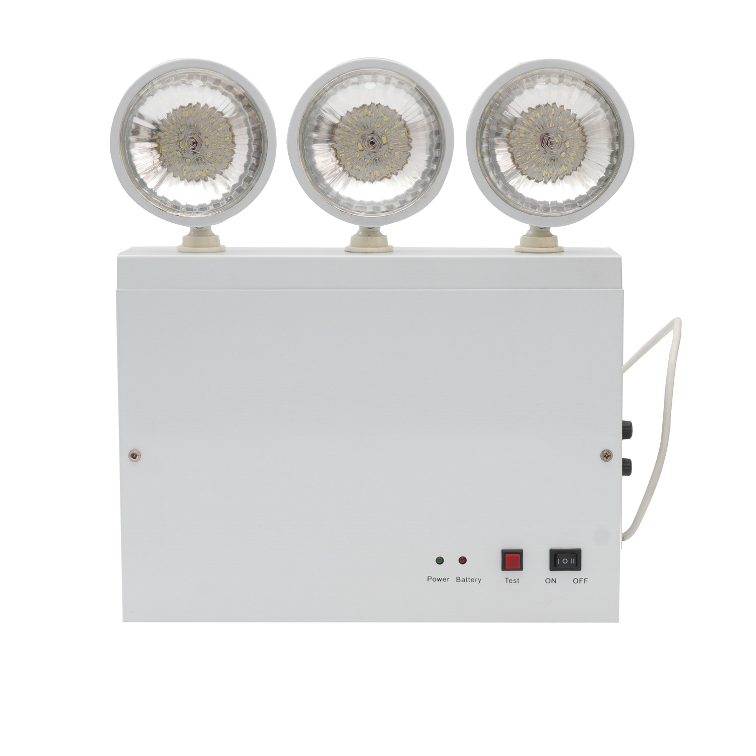 Weißes LED-Notlicht mit drei Köpfen, wartungsfrei, wiederaufladbarer Blei-Säure-Akku. LED-Notlichter